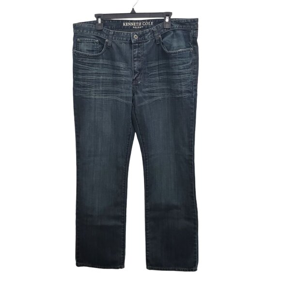 Kenneth‎ Cole Select Men's Indigo Wash Distressed Straight Leg Jeans Size 36x32 - Picture 1 of 10